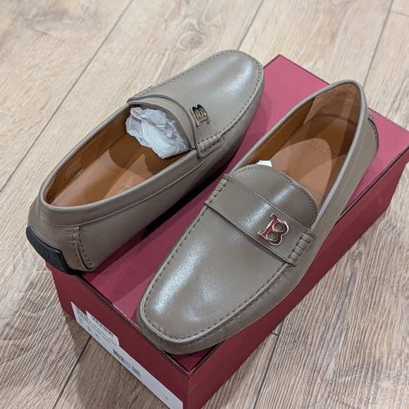 $700 Mens Bally Logo Bit Leather Loafers Drivers Deep Sepia 11 - Picture 1 of 9
